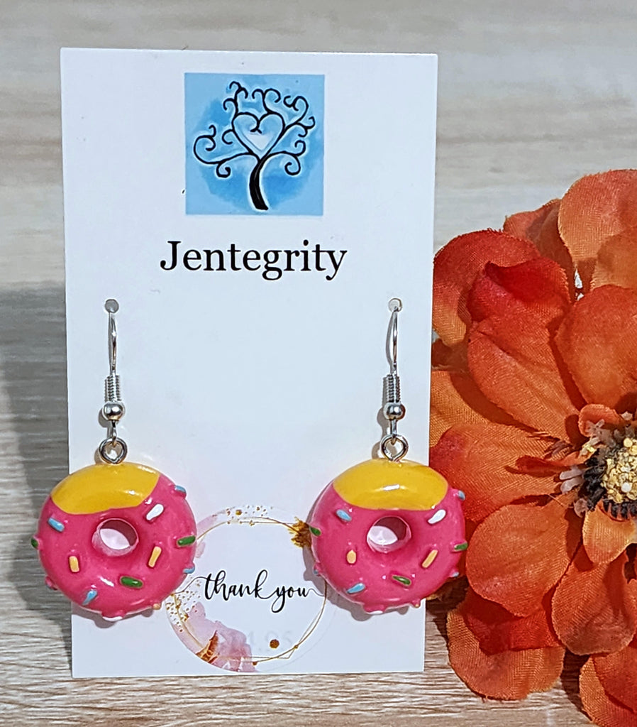 Hot Pink & Yellow Sprinkle Donut Earrings