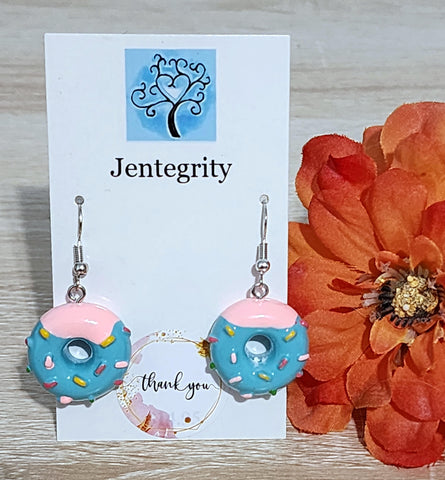 Aqua/Pink Sprinkle Donut Earrings