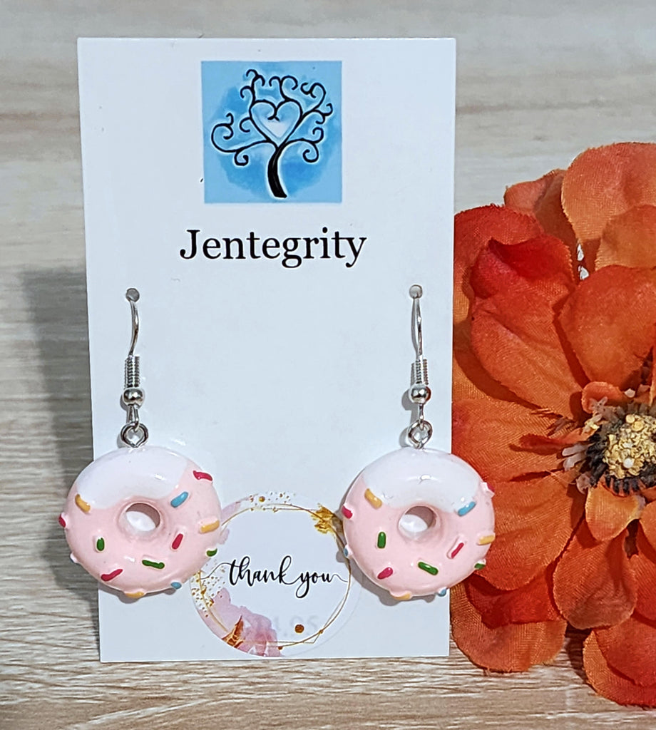 Pink & White Sprinkle Donut Earrings