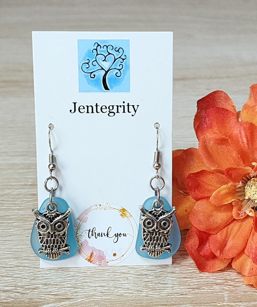 Sea Glass Owl Earrings