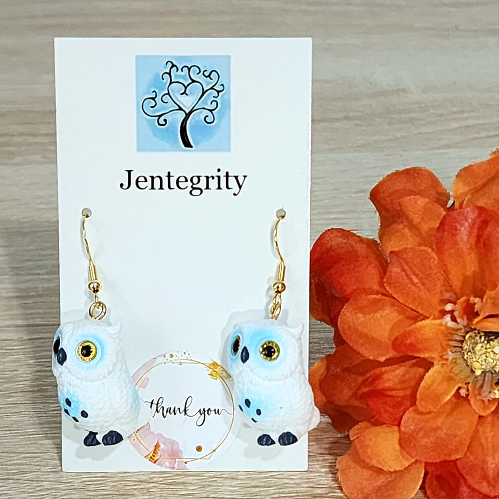 Blue & White Owl Earrings