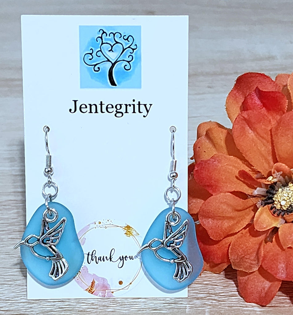 Sea Glass Hummingbird Earrings