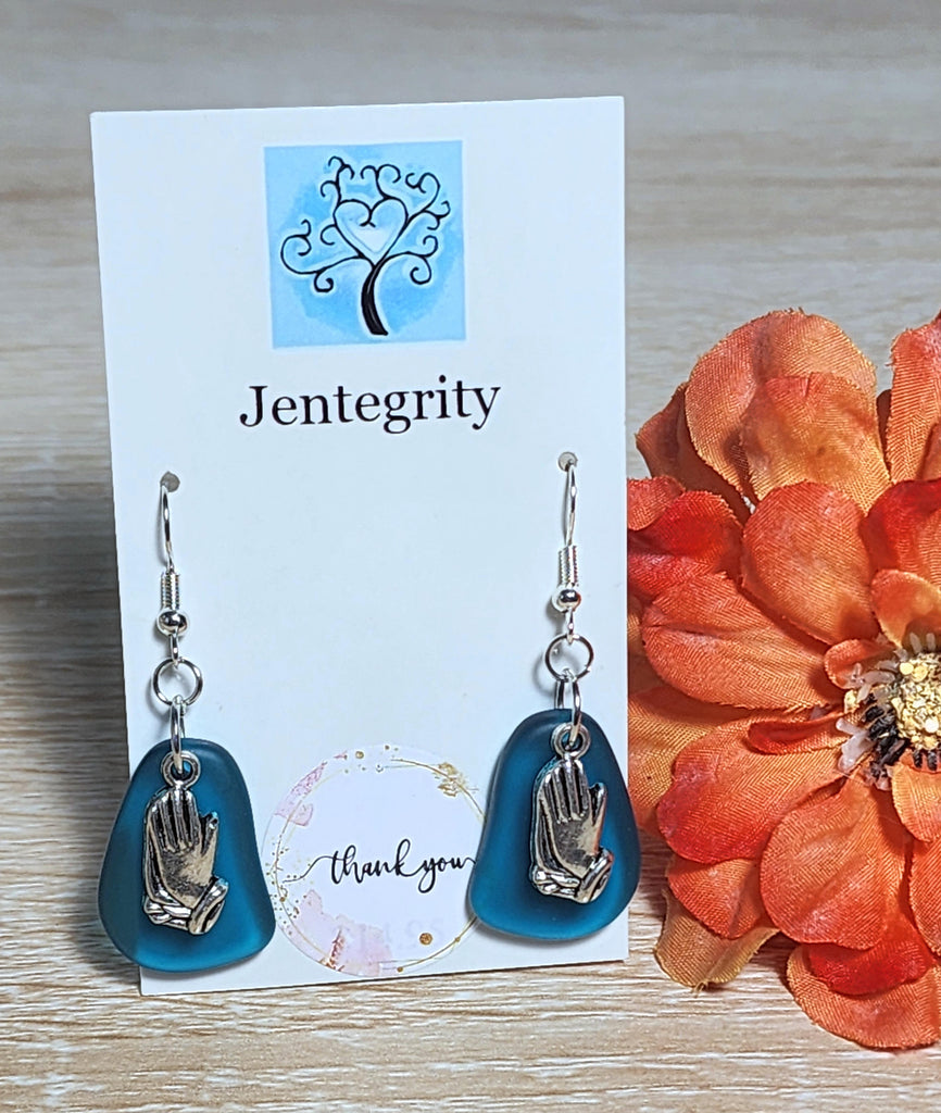 Seaglass Praying Hands Earrings