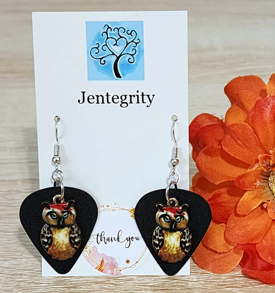 Guitar Pick Owl Earrings