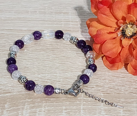 Amethyst & Crackle Glass Bracelet