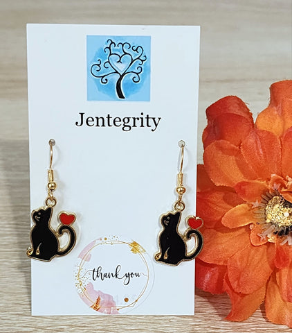 Black Cat Heart Earrings