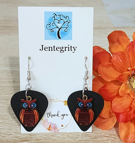 Guitar Pick Owl Earrings