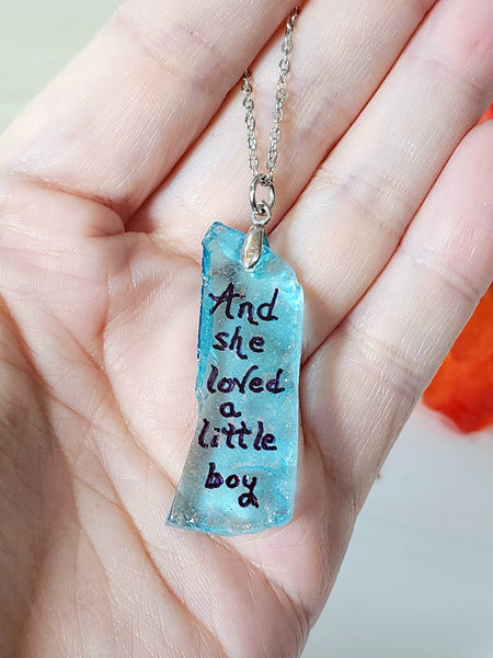 Engraved Sea Glass Necklace - And She Loved A Little Boy