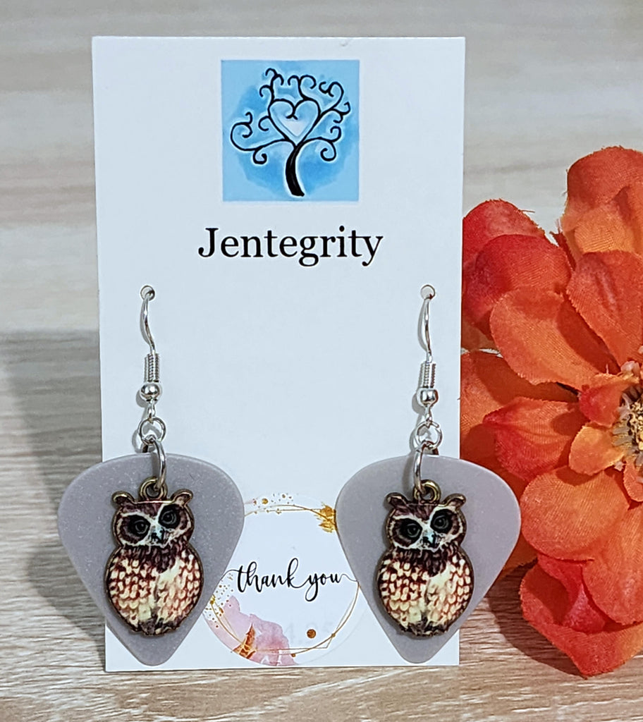 Guitar Pick Owl Earrings