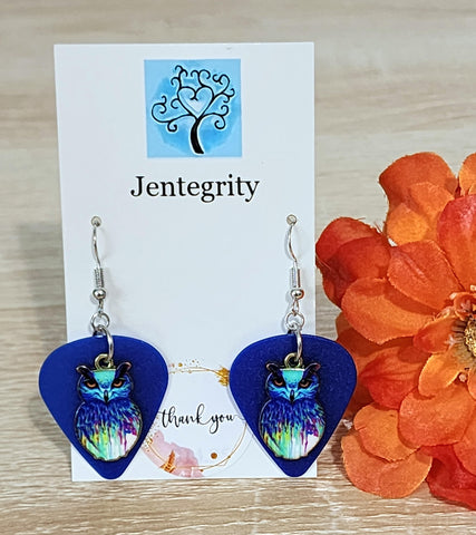 Guitar Pick Owl Earrings