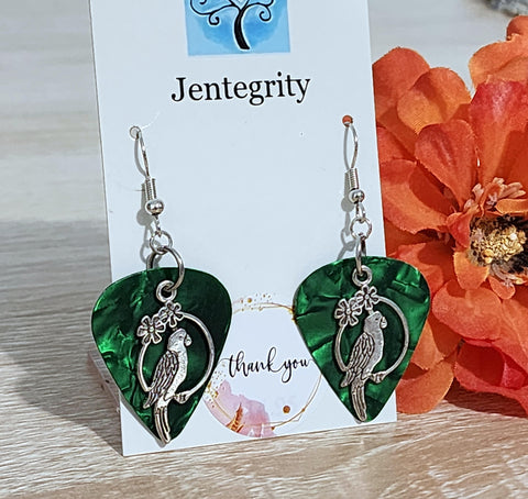 Guitar Pick Parrot Earrings