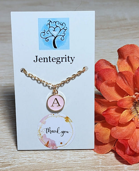 Initial Charm Necklace - Pink