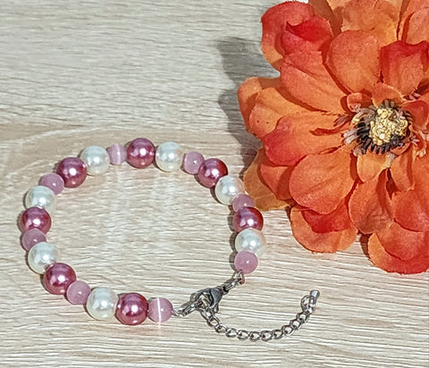 Pink Pearl & Cats Eye Bracelet