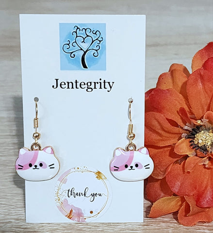 Pink & White Kittycat Face Earrings