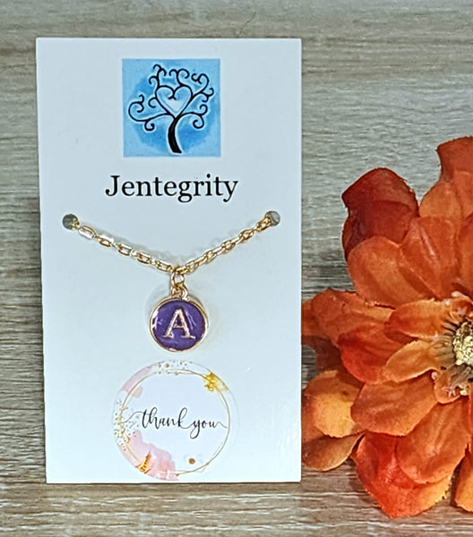 Initial Charm Necklace - Purple