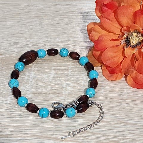 Turquoise & Wood Bracelet