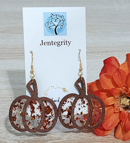 Pretty Wooden Pumpkin Earrings